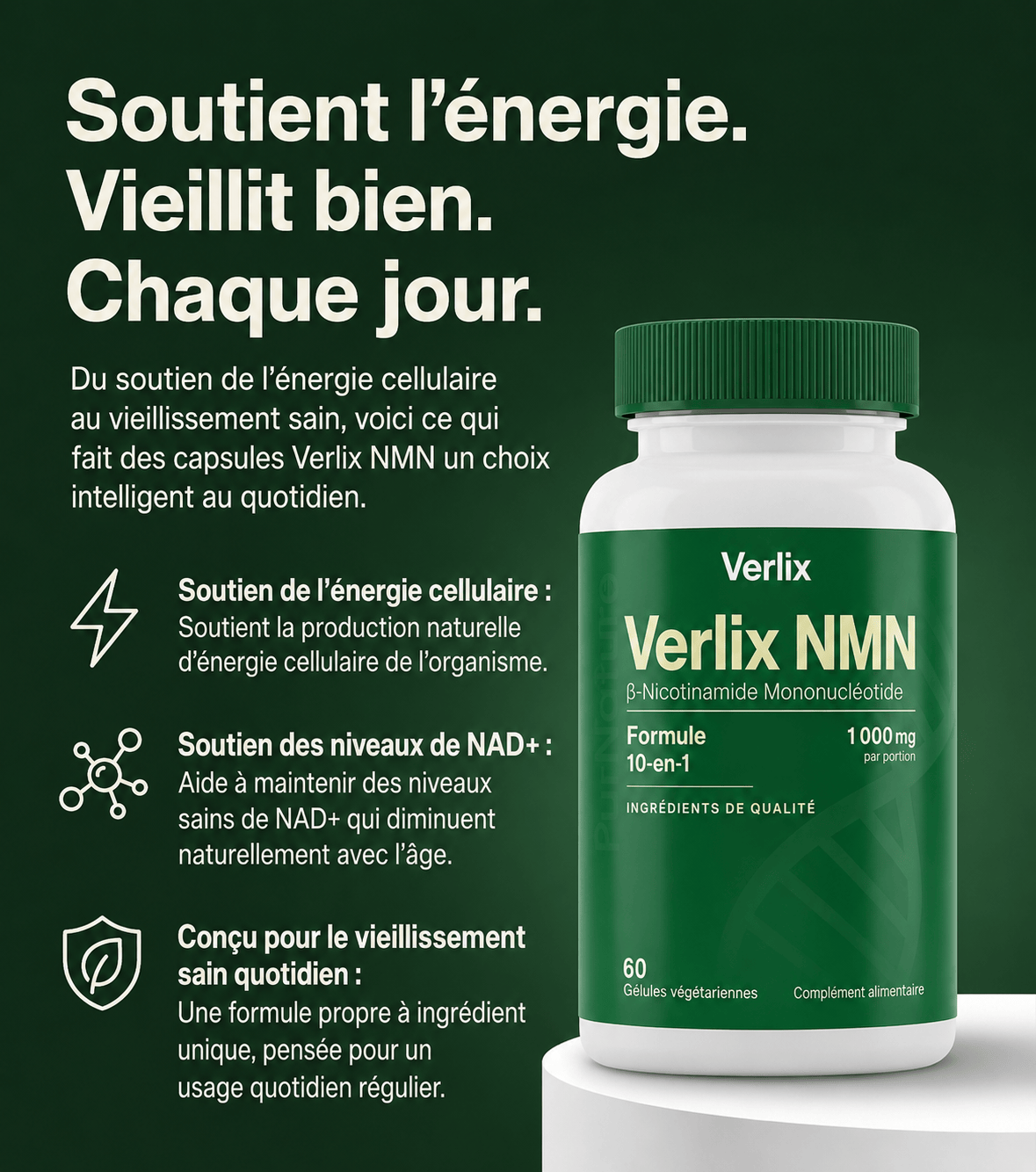 Verlix | Gélules de NMN Pur (Formule 10-en-1)