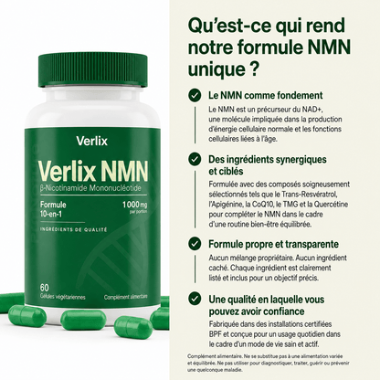 Verlix | Gélules de NMN Pur (Formule 10-en-1)