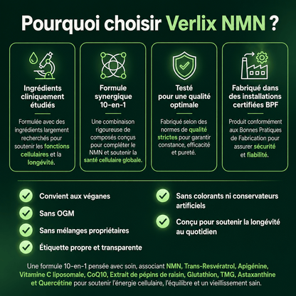 Verlix | Gélules de NMN Pur (Formule 10-en-1)
